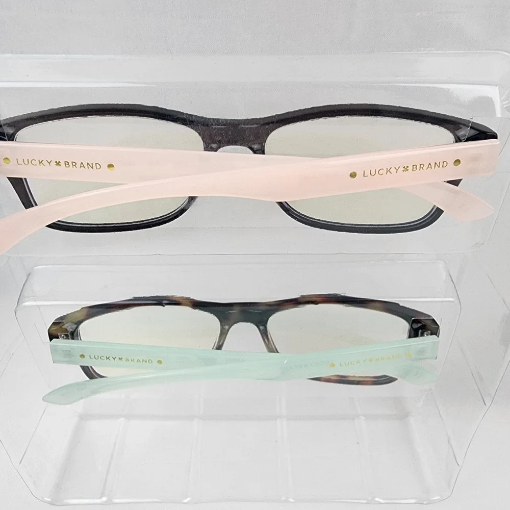 2 Pair Lucky Brand Blue Light Filtering Glasses +0.00 Tortoise Pink & Teal style